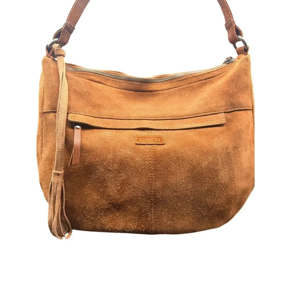 Genicci Brown Suede Leather Hobo Shoulder Bag Tassel Slouchy